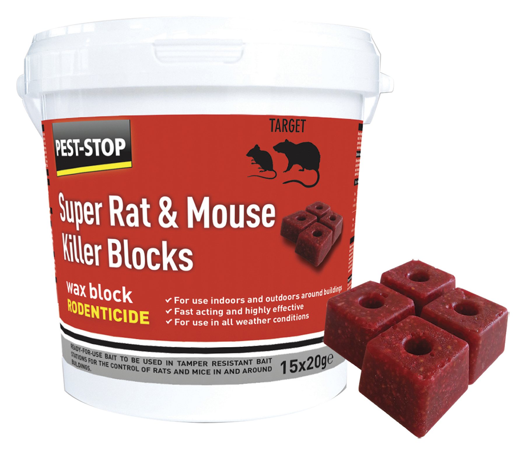 Pest Stop Super Rat & Mouse Killer Wax Blocks - Baits for Mouse Rat - Mice  Killer - Rat Control for Home, Office, Garden, Industry - (15 x 20g) :  : Garden