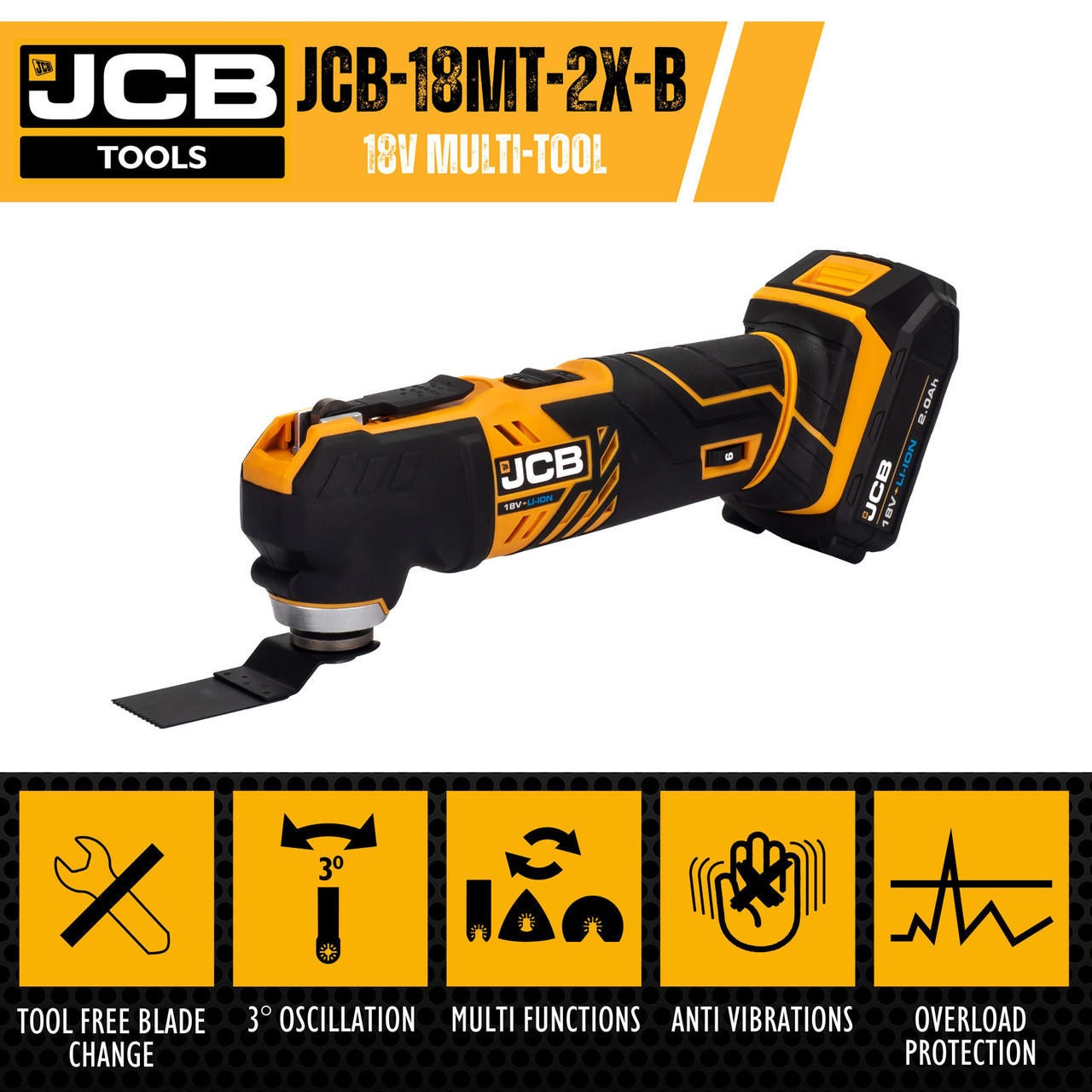 JCB 18V MULTI TOOL WITH 2.0AH LITHIUM ION BATTERY AND 2.4A CHARGER